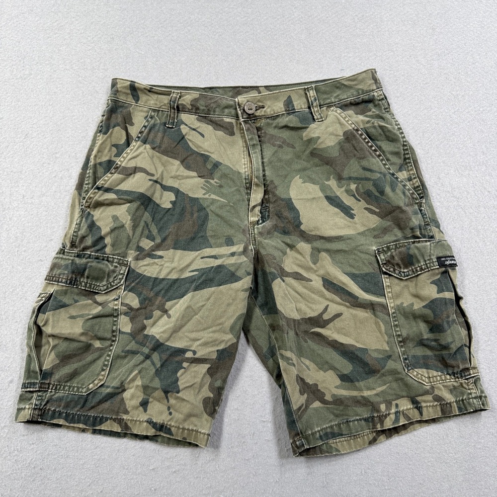 Wrangler Cargo Shorts Mens 32 Green Camo Relaxed Fit Cotton Army Hunting Outdoor